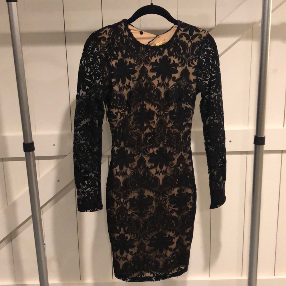 H&M Open Back Black Lace Midi Dress